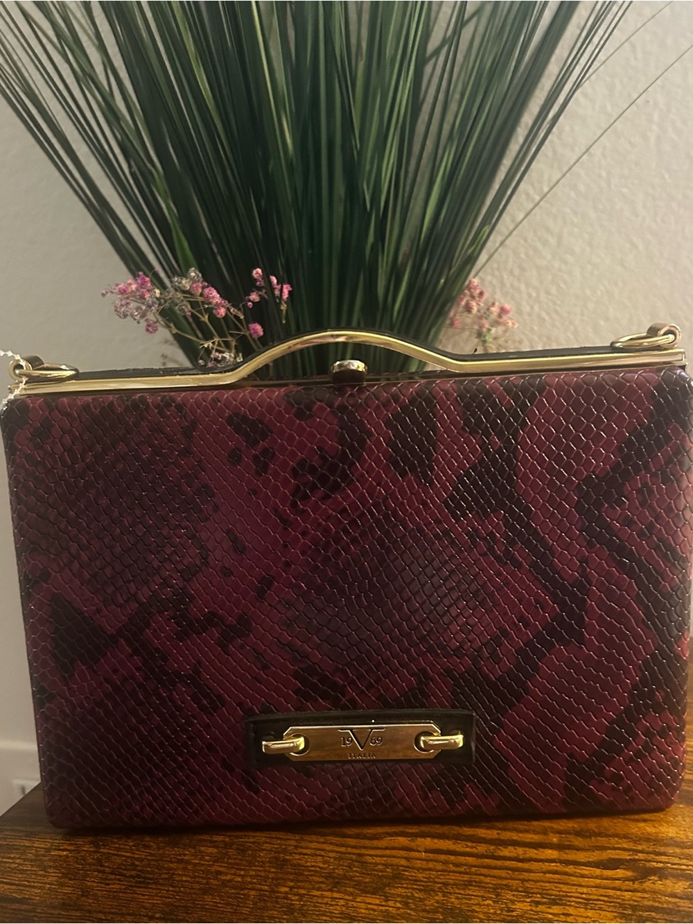 Versace 19V69 Women's Burgundy Snakeskin Purse